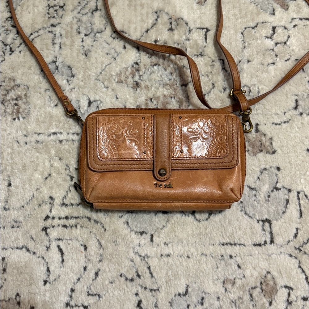 Chic Tan Embossed Leather Crossbody Bag the sak